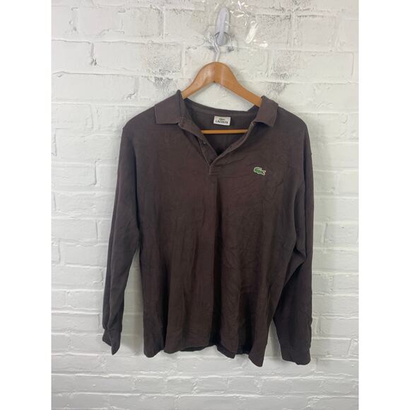 Lacoste Men’s Knit Polo Sweater Long Sleeve Ribbed Hem And Cuff Brown Size 4 - Picture 1 of 5